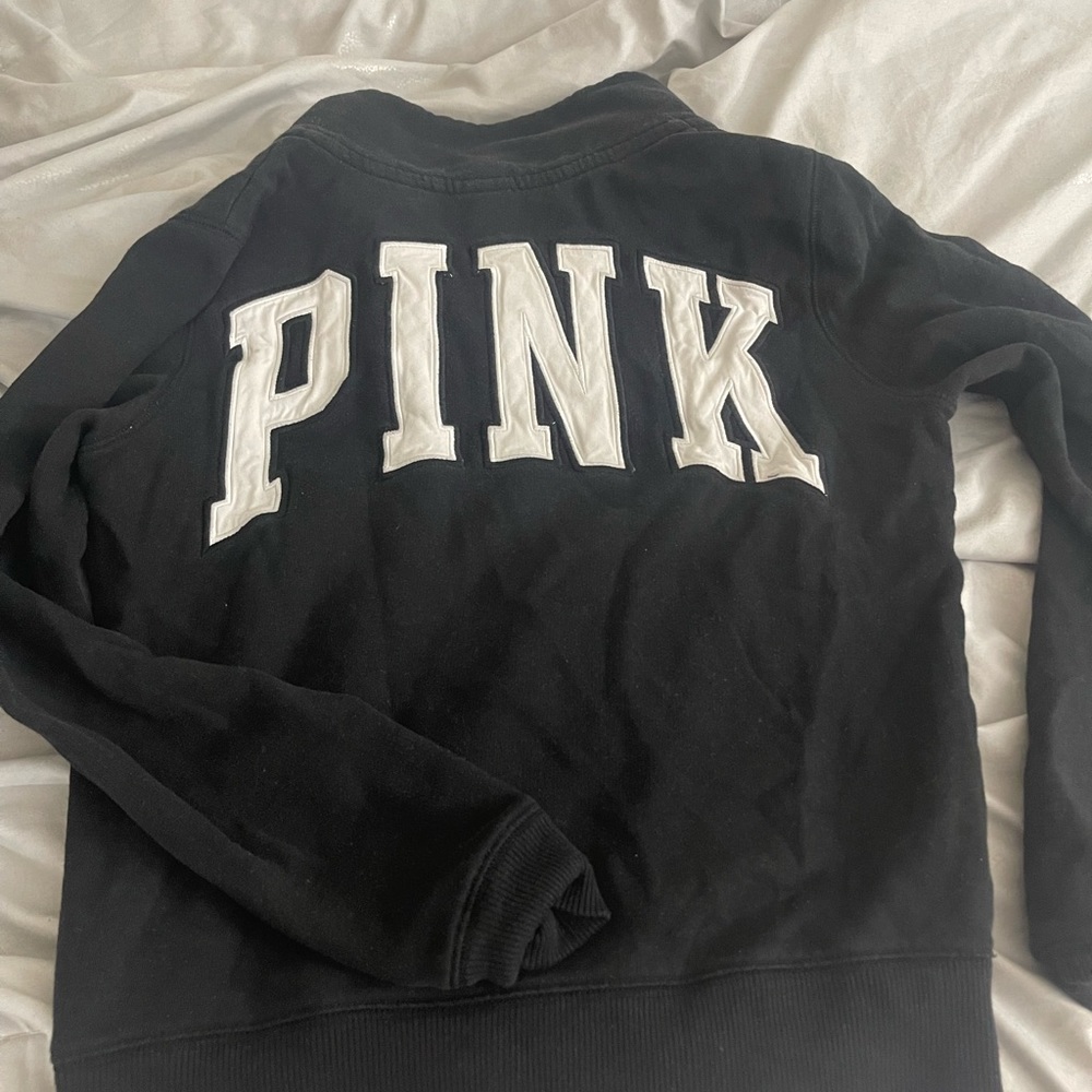 pink vintage logo half zip sweater